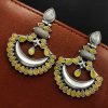 Silver Replica Chandbali Earrings showcased against a black velvet background