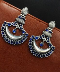 Silver Replica Chandbali Earrings showcased against a black velvet background