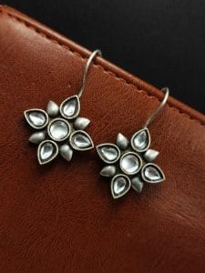 Oxidized Hook Earrings | Silver Look aLike Best-Selling Dailywear Jewelry - Color: "White"