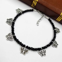 Butterfly Anklets | Black Crystal Beads Oxidised Payal