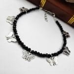 Oxidised Butterfly Anklets with Best Black Crystal Beads for Girls
