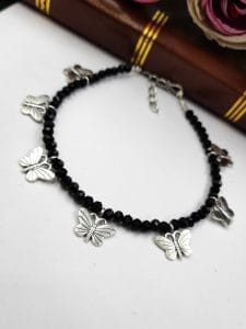 Oxidised Butterfly Anklets with Best Black Crystal Beads for Girls