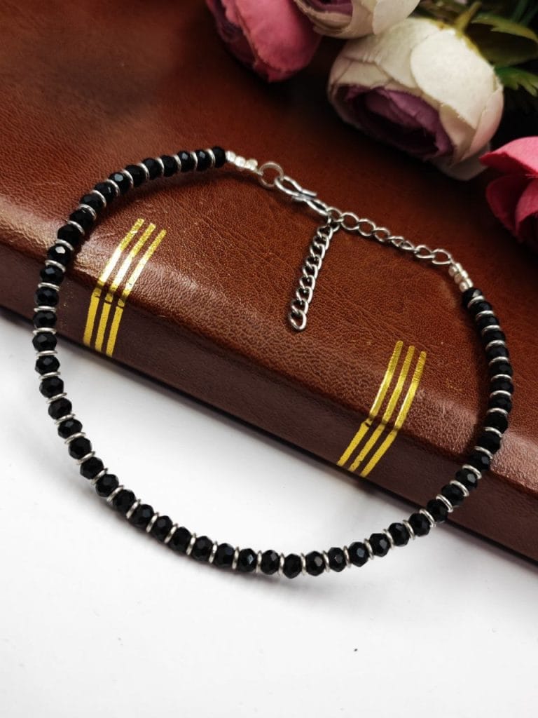 Bulk 340 Oxidised Crystal Beads Anklet | Affordable Casual Wear Payal For Girls - "Black"