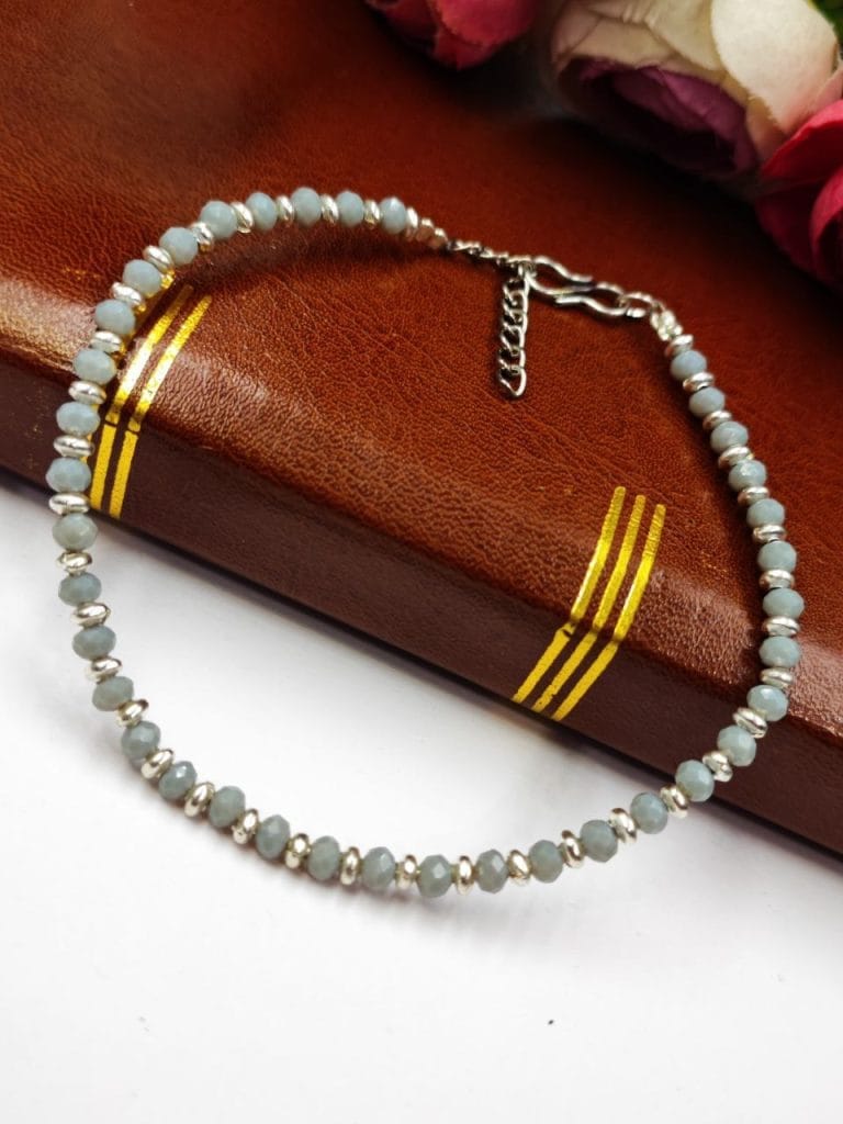 Bulk 336 Oxidised Crystal Beads Anklet | Affordable Casual Wear Payal For Girls - "Grey"