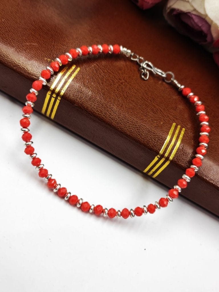 Bulk 338 Oxidised Crystal Beads Anklet | Affordable Casual Wear Payal For Girls - "Red"