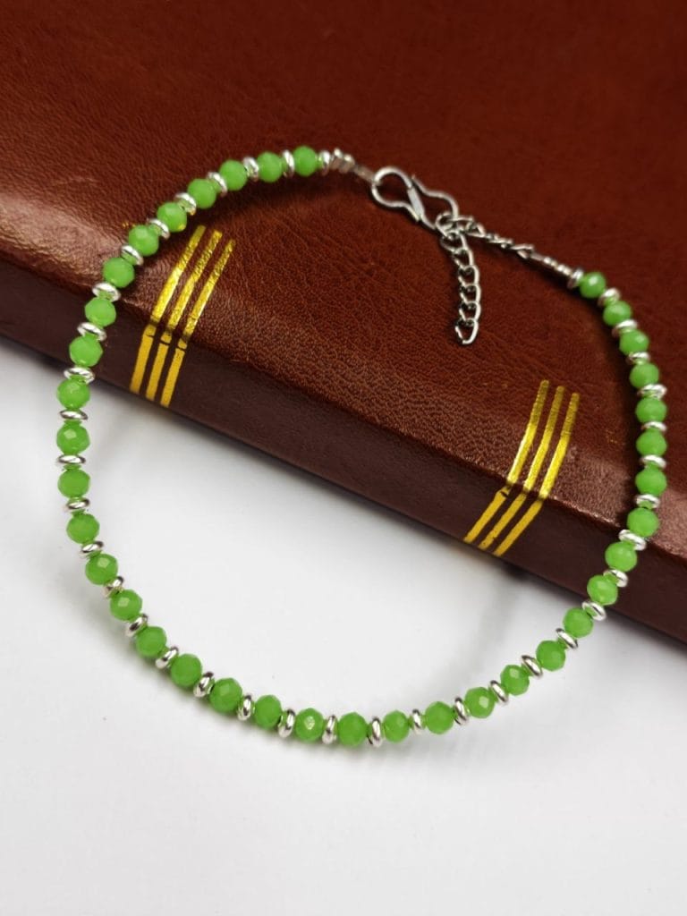 Bulk 332 Oxidised Crystal Beads Anklet | Affordable Casual Wear Payal For Girls - "Parrot Green"