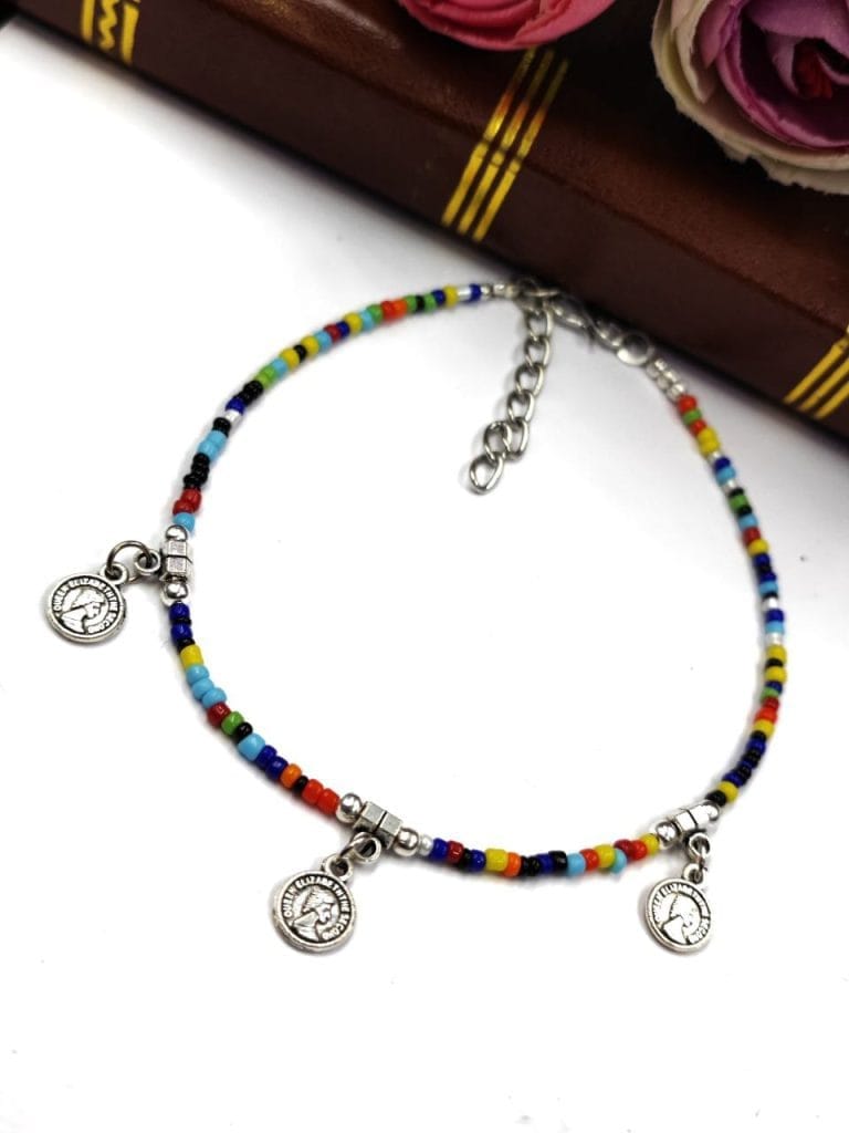 Beautiful Multi Beads Anklets in oxidised Charms For Girls
