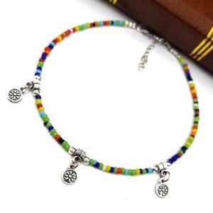 Multi Beads Anklets in Oxidised Flower Charms | Trendy foot Accessories