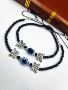 Oxdised Evil Eye Beads Anklets - Adjustable Size Anklet - Color: "Butterfly 2"