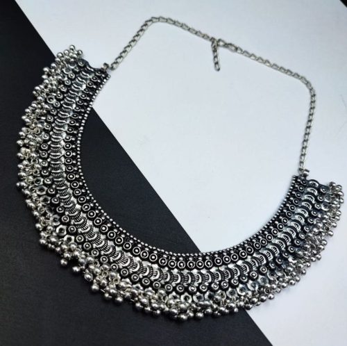 Oxidised Ghunghroo Choker Necklace - Elegant silver-plated jewelry