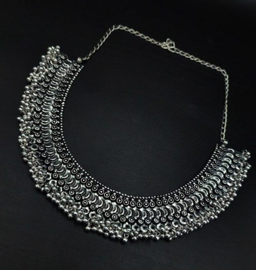 Oxidised Ghunghroo Choker Necklace - Elegant silver-plated jewelry