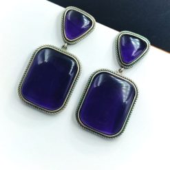 Premium Quality Silver Replica Square Monalisa Stone Stud Earrings