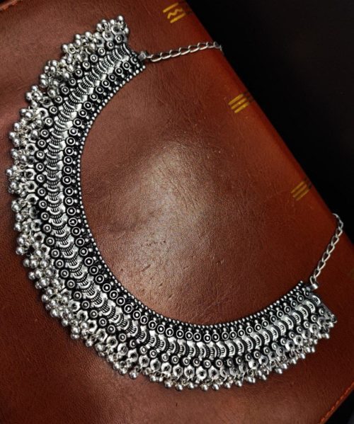Oxidised Ghunghroo Choker Necklace - Elegant silver-plated jewelry
