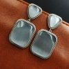 Premium Quality Silver Replica Square Monalisa Stone Stud Earrings
