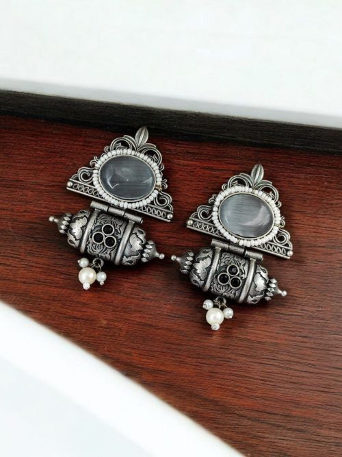 Traditional Afghani Earrings - Best-Selling Pearl Beads Oxidised Studs