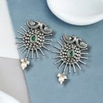 Unique Oxidised Earrings | Designer Iconic Look Dangler Hook Earring - "Green"