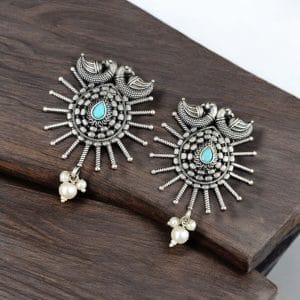 Unique Oxidised Earrings | Designer Iconic Look Dangler Hook Earring - Color: "Aqua"