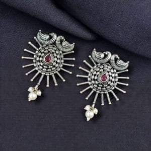 Unique Oxidised Earrings | Designer Iconic Look Dangler Hook Earring - Color: "Pink"