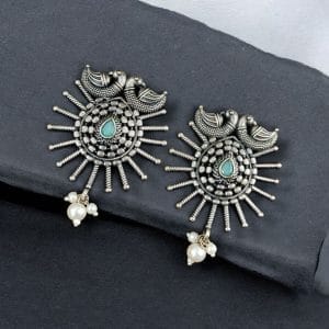 Unique Oxidised Earrings | Designer Iconic Look Dangler Hook Earring - Color: "Mint"