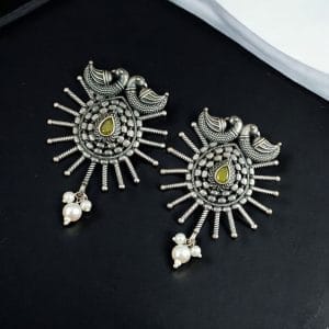 Unique Oxidised Earrings | Designer Iconic Look Dangler Hook Earring - Color: "Yellow"