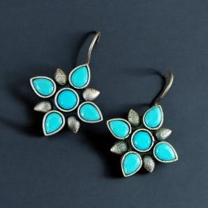 Oxidized Hook Earrings | Silver Look aLike Best-Selling Dailywear Jewelry - Color: "Aqua"