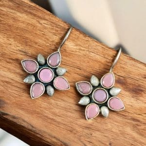 Oxidized Hook Earrings | Silver Look aLike Best-Selling Dailywear Jewelry - Color: "Babypink"