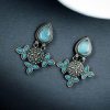 Silver Look-Alike Earrings with Drop Monalisa Stone Work - Elegant and Stylish Accessories