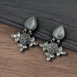 Silver Look-Alike Earrings With Attractive Drop Monalisa Stone Work