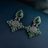 Silver Look-Alike Earrings with Drop Monalisa Stone Work - Elegant and Stylish Accessories