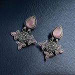 Silver Look-Alike Earrings With Attractive Drop Monalisa Stone Work - "Babypink"