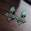 Silver Look-Alike Earrings with Drop Monalisa Stone Work - Elegant and Stylish Accessories