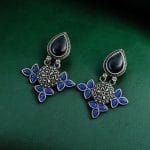 Silver Look-Alike Earrings With Attractive Drop Monalisa Stone Work - "Blue"