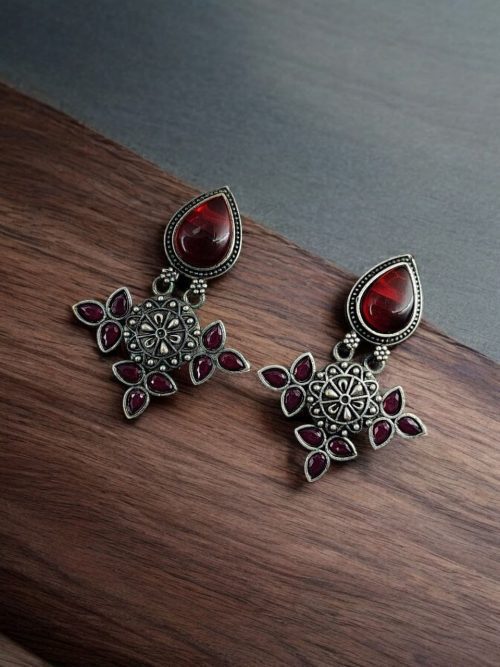 Silver Look-Alike Earrings with Drop Monalisa Stone Work - Elegant and Stylish Accessories