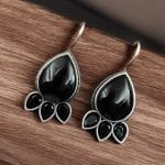 Silver Replica Stone Earrings - Best Hook oxidised Casual Jewelry - "Black"