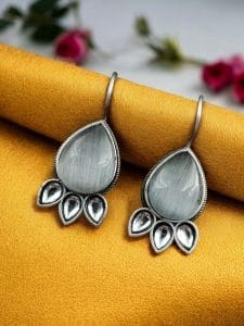 Silver Replica Stone Earrings - Best Hook oxidised Casual Jewelry - Color: "Grey"