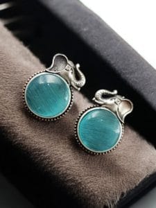 Elephant Stud Earrings - Silver Look alike Best Monalisa Jewellery - Color: "Aqua"