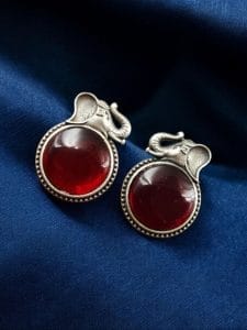 Elephant Stud Earrings - Silver Look alike Best Monalisa Jewellery - Color: "Red"