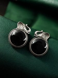 Elephant Stud Earrings - Silver Look alike Best Monalisa Jewellery - Color: "Black"