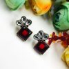 Oxidized Silver Replica Earrings For Everyday Use | Stone Studs Jewelry