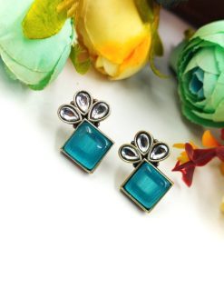 Oxidized Silver Replica Earrings For Everyday Use | Stone Studs Jewelry