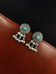 Silver Look Like Replica Stud Earrings - Best Choice For Daily-wear - Color: "Turquoise"