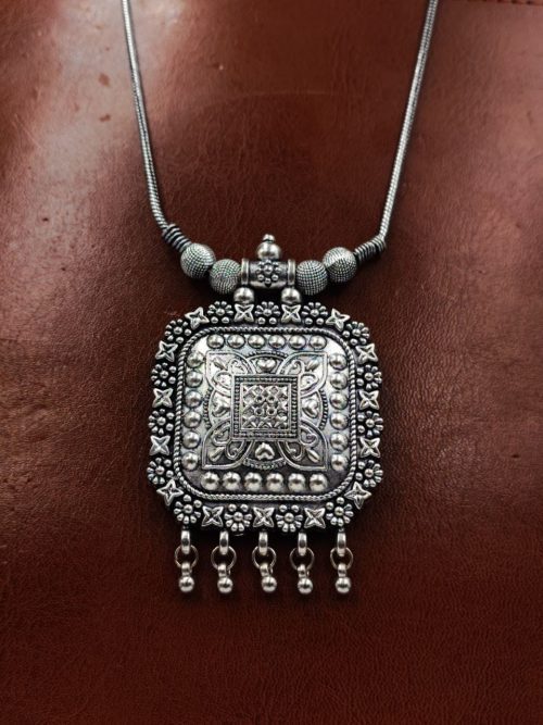 Silver Plated Chain Necklace | German Silver Oxidised Jewelry