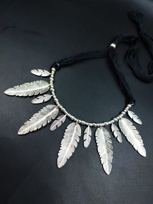 Designer Oxidized Leaf Style Necklace With Adjustable thread