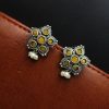 Silver Replica Stud Earrings With Pearl & Stone Work