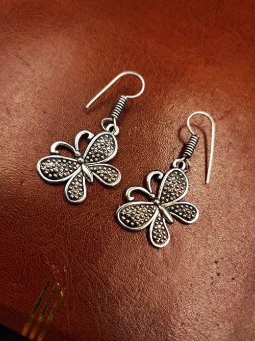 Daily Wear Oxidized Hook Earrings | Butterfly Light Weight Jewelry