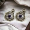 Handmade Chandbali - Silver Look Like Earrings with Pearl Beads