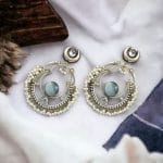 Handmade Chandbali - Silver Look Like Earrings with Pearl Beads - "Grey"