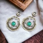 Handmade Chandbali - Silver Look Like Earrings with Pearl Beads - "Mint"