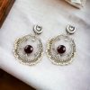 Handmade Chandbali - Silver Look Like Earrings with Pearl Beads