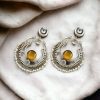 Handmade Chandbali - Silver Look Like Earrings with Pearl Beads